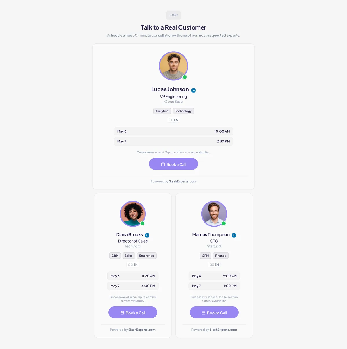 Email-safe expert card — a card that renders correctly in any inbox.